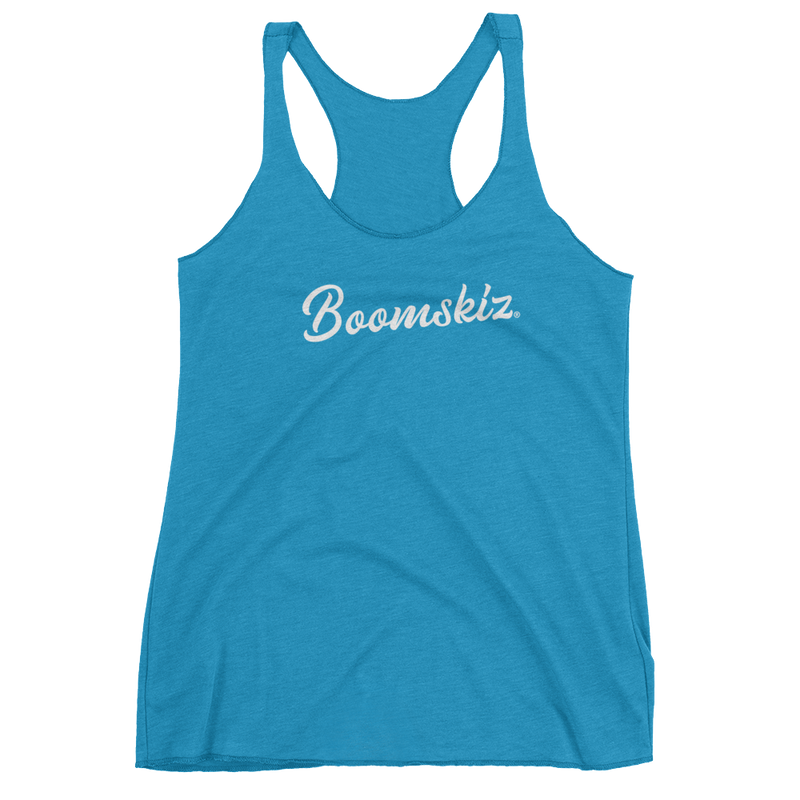 BOOMSKIZ® Script Womens Racerback Tri-blend Tank Top - Vintage Turquoise #boomskiz